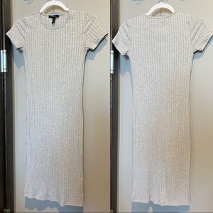 S - Forever 21 Short Sleeve Ribbed Bodycon Dress - Light Gray